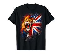Union Jack Roaring Lion Acrylic Splatter British Flag Design T-Shirt