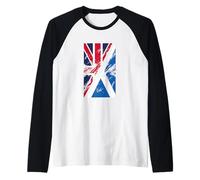 Union Jack Scotland England Flag Distressed Grunge Splatter Raglan Baseball Tee
