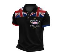 Union Jack Shirts for Men Men's Union Jack Polo Shirt Bunting Flags Print Great Britain Short Sleeve Collared Button Down Golf Shirt Summer Regular Fit Plus Size T-Shirts Holiday Clothes Black
