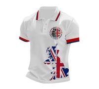 Union Jack Shirts for Men UK British Flag Bunting Ve Day Poloshirts England Rugby Cricket Shirts Funny Golf Shirt Summer Plus Size Short Sleeve Collared Button Down Poloshirt Holiday (15-White, XXL)