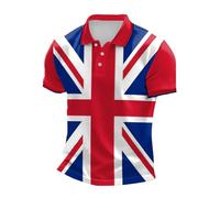 Union Jack Shirts for Men United Kingdom Great Britain England Bunting Flags Print Short Sleeve Polo Shirts Regular Fit Collared Button Down Casual Golf Tops T-Shirt Holiday Clothes for Men UK