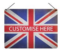 Union Jack Sign - A5 British Flag Plaque | Personalised with Name(s) | Indoor & Outdoor Sign with Hanging String