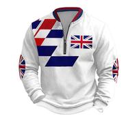 Union Jack Sweatshirt 1/4 Zip Long Sleeve Jumpers Plus Size Bunting Britannia UK Flag Patriotic Sweatshirts Men's Casual Wear for Festive Occasions (A4-White, 5XL)