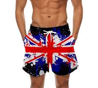 Union Jack Swim Shorts Men England Hawaiian Shorts Quick Drying Swim Trunks Elastic Waist Drawstring Swimming Surfing Boardshorts Swimsuit Lightweight Summer Beach Board Shorts