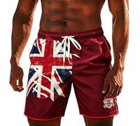 Union Jack Swim Shorts Men Stretch Great Britain Bunting Flags Print England Swim Trunks with Pockets Drawstring Elastic Waist Quick Dry Board Shorts Summer Holiday Beachwear,Red,5XL