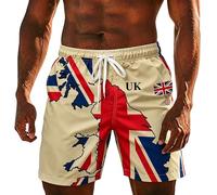 Union Jack Swim Shorts Men Stretch Great Britain Bunting Flags Print England Swim Trunks with Pockets Drawstring Elastic Waist Quick Dry Board Shorts Summer Holiday Beachwear,Khaki,3XL