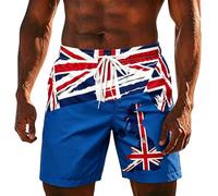 Union Jack Swim Shorts Men Stretch Great Britain Bunting Flags Print England Swim Trunks with Pockets Drawstring Elastic Waist Quick Dry Board Shorts Summer Holiday Beachwear,Blue,4XL