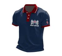 Union Jack T Shirt for Men Great Britain Bunting Flags Print Short Sleeve Breathable Golf Polo Collar Buttoned Mens Tops Gym Sport T-Shirts King Charles 2025 Work Blouses (Navy,3XL)