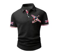 Union Jack T Shirt for Men Great Britain Tshirts Waffle Knit Short Sleeve Collared Button Down Golf Polo Shirt UK British Flag Print T-Shirts VE Day Tee Tops Holiday Clothes for Men