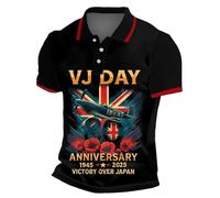 Union Jack T Shirt for Men Short Sleeve Collared Bunting Flags Print Great Britain Polos Vj Day 80th Anniversary Flag 2025 Shirts Holiday Clothes (A1-Black, XL)