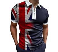 Union Jack T Shirt Men's Fashion Spring and Summer Casual Short Sleeve Zipper Lapel Solid Color Short Sleeve T Shirts Tops World Cup Football 2026 Tops Holiday Essentials for Family Union Jack Top