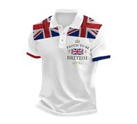 Union Jack T Shirt Mens White Short T Shirt Mens Bunting Flags Print Great Britain Polo Shirts Short Sleeve Shirts Sports Summer Regular Fit Plus Size Holiday Clothes for Men UK