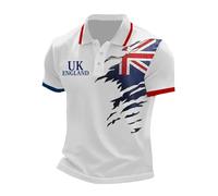 Union Jack T Shirts for Men Queen Platinum Jubilee Short Sleeve Collared Button Down Golf Polo Shirt Print Casual Regular Fit 2025 King Charles Coronation Muscle Workout Athletic T-Shirt (H-White, M)