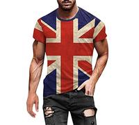 Union Jack T Shirts for Men UK, Short Sleeve Union Jack Printed Flag T-Shirt Men's Summer Casual Independence Day Flag Print Shirt Short Sleeve Turn Down Collar Shirt for Him