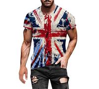 Union Jack T Shirts for Men UK, Short Sleeve Union Jack Printed Flag T-Shirt Men's Summer Casual Independence Day Flag Print Shirt Short Sleeve Turn Down Collar Shirt for Him