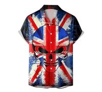 Union Jack T Shirts Hawaiian Shirts Mens UK British Flag Casual Short Sleeve T-Shirts Outfits for Holiday Wear Button Down Hawaii Aloha Clothes King Charles Coronation Bodybuilding Gym Tee A-Grey