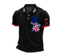 Union Jack T Shirts Men England Flag Cotton Polos Tshirt Short Sleeve Collar Polo Golf Tshirts Top Workwear Clothing King Charles Coronation Active Crew Neck T-Shirt,L