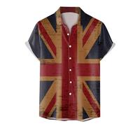 Union Jack T Shirts Men Funky Hawaiian Shirts Queen Platinum Jubilee Cotton Linen Traditional Pattern Print Short Sleeve Button Down Hawaiian Shirts 2024 King Charles Coronation Pirate Shirt