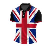 Union Jack T Shirts Mens Queen Platinum Jubilee Short Sleeve Button Down Golf Polo Shirt Collared Tennis T-Shirts King Charles Coronation Work Shirts (B-Black, XL)