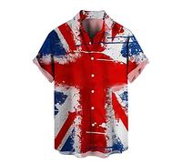Union Jack T Shirts Mens Shirts Short Sleeve England Flag Adult Short Sleeve Button Down Hawaiian Causal Funky Floral Shirts Classic Fit Tropical Lapel Shirt King Charles Coronation Tunic Tshirt