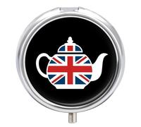 Union Jack Teapot Small Pill Organizer with 3 Compartments Travel Medicine Case Portable Round Vitamin Storage Box