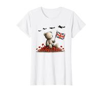 Union Jack Teddy, Spitfires, VE Day Women, Girls, Kids Poppy T-Shirt
