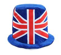 Union Jack Top Hat - Pack of 1 - Blue Velour Top Hat with Union Jack Flag Design - King's VE Day Street Party Fancy Dress Costume Accessory VE DAY COMMONWEALTH