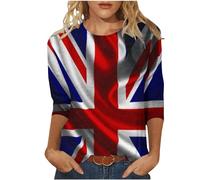 Union Jack Tops for Women 3/4 Sleeve Vintage UK Flag T-Shirts Womnes Classic Fit Great Britain Tunic Blouses Round Neck British Flag Ladies Tops S-3XL