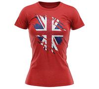 Union Jack Torn Flag T Shirt, Union Jack Gifts for Women,Queens Platinum Jubilee, Royal Celebrations, L, Red