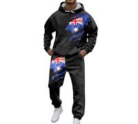 Union Jack Tracksuit for Men Long Sleeve Hooded Sweatshirt and Joggers Set Bunting Flags Print Great Britain Sweatsuits Gym Running Activewear (A1-Black, L)