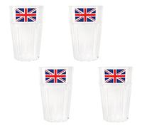 Union Jack Tumblers - Pack of 4 - Heavy Duty Plastic Premium Reusable 325ml Tumbler Cups with Union Jack Flags - Perfect for National Celebrations and Jubilee King's Coronation Street Parties