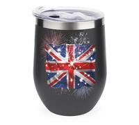 Union Jack UK Flag Fireworks 12oz Wine Tumbler With Lid Stainless Steel Cup Double Wall Vacuum Insulated Coffee Mug