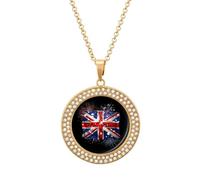Union Jack UK Flag Fireworks Printed Necklace Pendant Alloy Diamond Jewelry Gold Silver Gift For Men Women