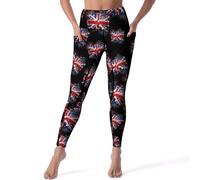 Union Jack UK Flag Fireworks Yoga Pants With Pockets for Women High Waisted Leggings Tights for Workout Gym
