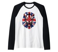 Union Jack UK Flag Lion Face Great Britain Union Jack Flag Raglan Baseball Tee