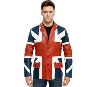 Union Jack UK Flag Men’s Leather Jacket - Vintage British Cafe Racer Motorcycle Biker Style - Real Genuine Leather Black Jacket (UK, Alpha, 4XL, Regular, Regular)