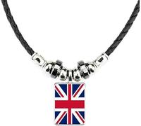 Union Jack (UK) Soft Black Leather Necklace With Velvet Gift Bag