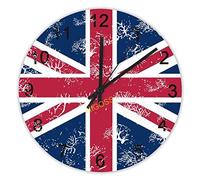 Union Jack Wall Clock, Silent Non Ticking Round Rustic Farmhouse Decor,Wooden Wall Clock Round Easy to Read for Home Office School Clock, 15 Inch