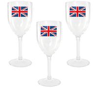 Union Jack Wine Cups - Pack of 3 - Heavy Duty Plastic Premium Reusable Wine Cups with Union Jack Flags - Perfect for National Celebrations and Jubilee King's Coronation Street Parties