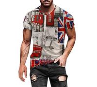 Union Jacket T Shirts for Men Trendy Summer Short Sleeve Patriotic Casual England Flag All Over Sublimation T-Shirt Athletic Fit Gym Workout Muscle Tee Shirts
