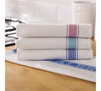Union Linen Bulk Pack Of 100 Kitchen Glass Cloth Tea Towel Assorted Red, Blue & Green Striped, 51 x 76cm (20” x 30”), For Drying & Polishing, Cotton Rich, Absorbent, Catering, Professional