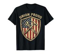 Union Proud Labor Day Tradesman Wrench Hammer American Flag T-Shirt