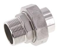 Union Straight Connector R1 1/4'' Male x 42.4mm Weld End Stainless Steel Flat Seal PTFE 16bar (224.8psi)