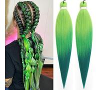 Unionbeauty 26 Inch Pre Stretched Braiding Hair 2 Packs Ombre Shine Green Braiding Hair for Boho Braids Crochet Braids Yaki Texture Hot Water Setting EZ Braids Hair Extensions Synthetic