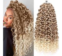 Unionbeauty 8 Pieces GoGo Curl Beach Curl Curly Crochet Hair - Ocean Wave 18 Inch Water Wave - Ombre Blonde Synthetic Curly Braiding Hair Extensions T27/613#
