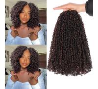 Unionbeauty 8pcs Pre Twisted Yanky Twist Crochet Hair Pre Looped Micro Feather Crochet Hair with Curly Ombre Brown Senegalese Hair Twist Synthetic Crochet Hair Extensions 12 Inch