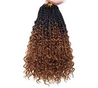 Unionbeauty Boho Braids Crochet Hair Extensions 14 Inch 8 Packs Goddess Box Braids Crochet Hair Curly Ends Pre Looped Bohemian Hippie Braids Ombre Synthetic Hair Extensions for Black