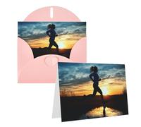 UNIOND Blue Active Girl Running Sunset Print Greeting Cards Personalized Thank You Card Blank Note Cards With Envelopes Congratulations Cards For Christmas Wedding Birthday Party All Occasion