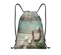 UNIOND Rustic Horseshoe Barn Wooden Printed Drawstring Bag Lightweight Waterproof Backpack Adjustable Gym String Bag For Men Women Travel