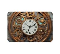 UNIOND Rusty Steampunk Clock Print Doormat Absorbent Non-Slip Floor Mat 24 X 16 In Flannel Welcome Mat Washable Entrance Rug For Outdoor Indoor